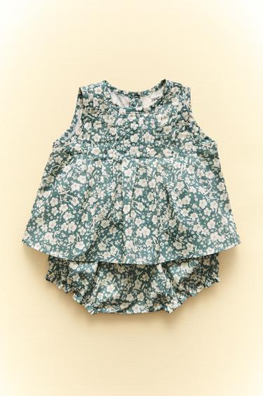 CHILDREN'S TROPICAL FLORAL COTTON BABY CLOTHING SET (SET OF 2) - Ecru / Green by Zara - Image 5