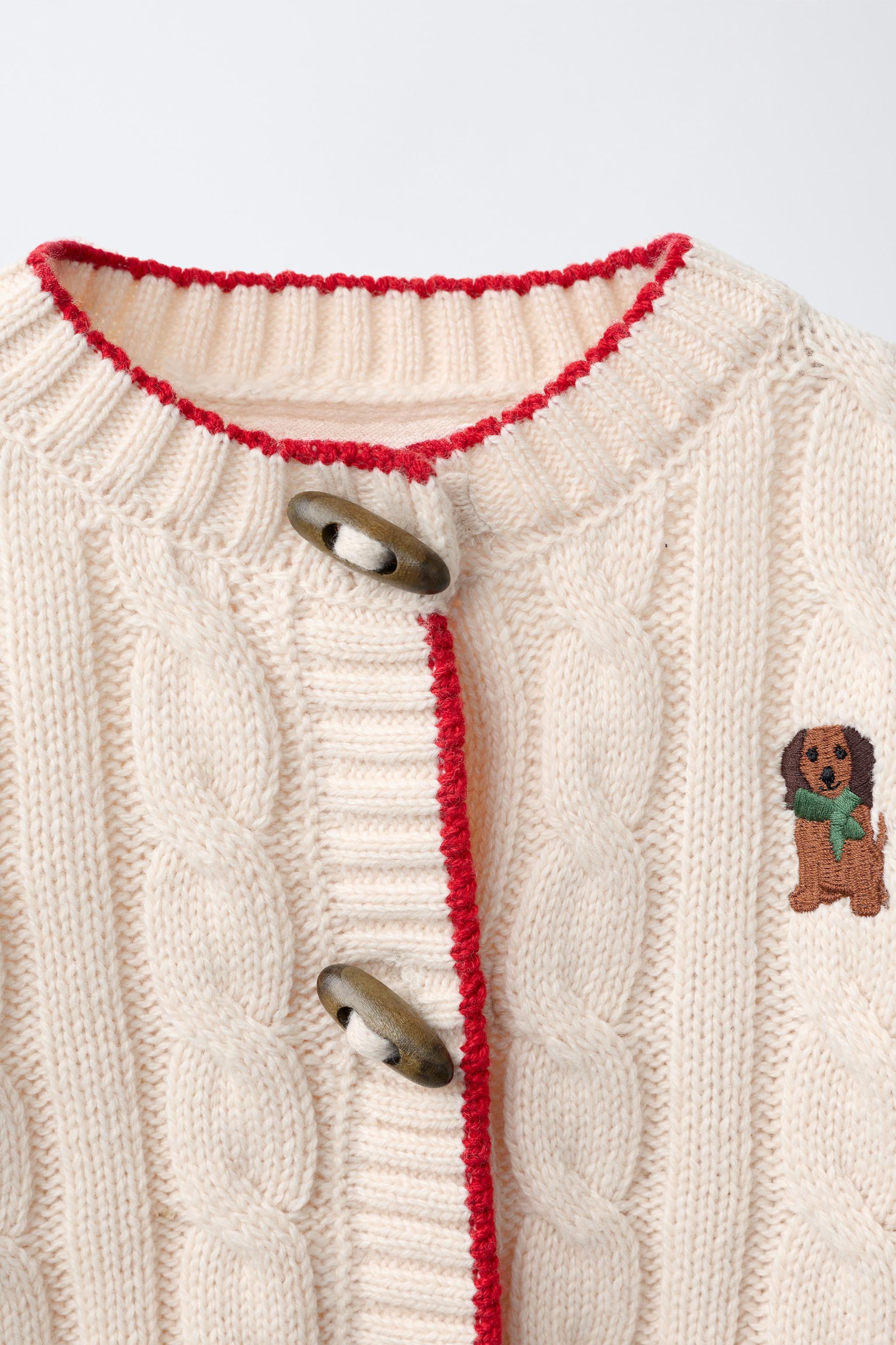 CABLE-KNIT CARDIGAN WITH DOG DETAIL AND WOOL BLEND