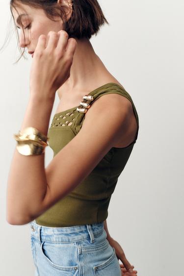 ASYMMETRIC KNIT TOP - Green by Zara - Image 1