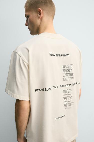 CONTRAST GRAPHIC T-SHIRT - Ecru / Beige by Zara - Image 4