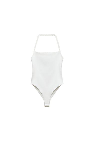 STRETCH KNIT HALTER NECK BODYSUIT