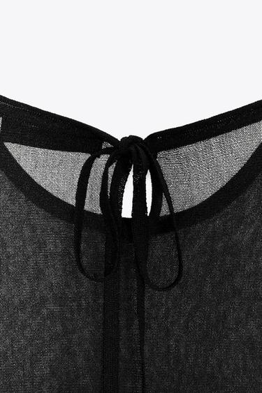 BLOUSE LONGUE EN MAILLE FINE BRODÉE - Noir de Zara - Image 5
