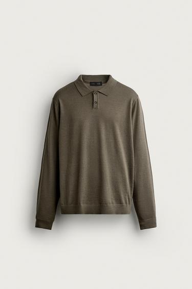 100% WOOL REGULAR FIT KNIT POLO — Moss green 1