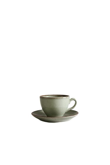 PORCELAIN TEACUP WITH ANTIQUE FINISH RIM - Sea green by Zara