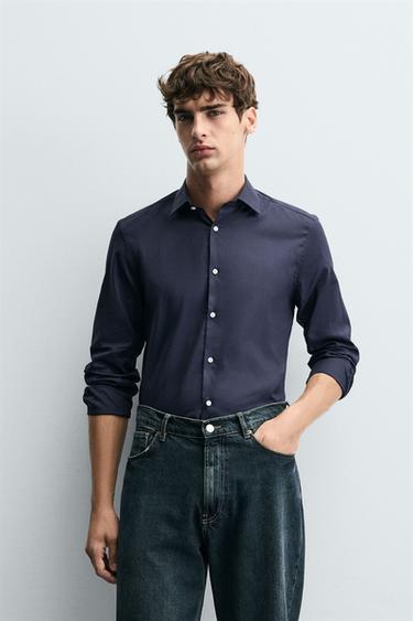 CAMISA SLIM FIT ESTRUCTURA - Marino de Zara