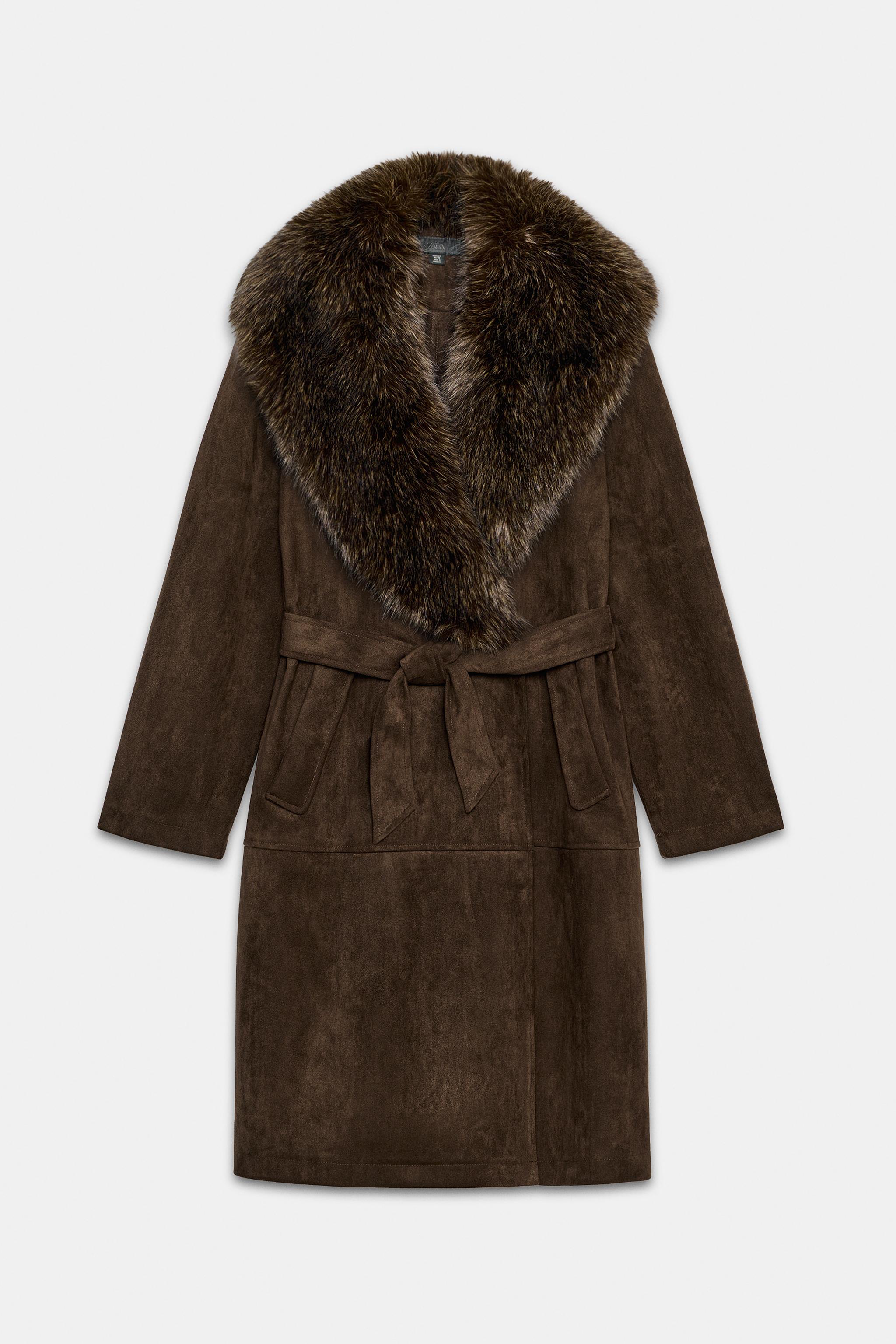 FAUX FUR COLLAR BELTED COAT