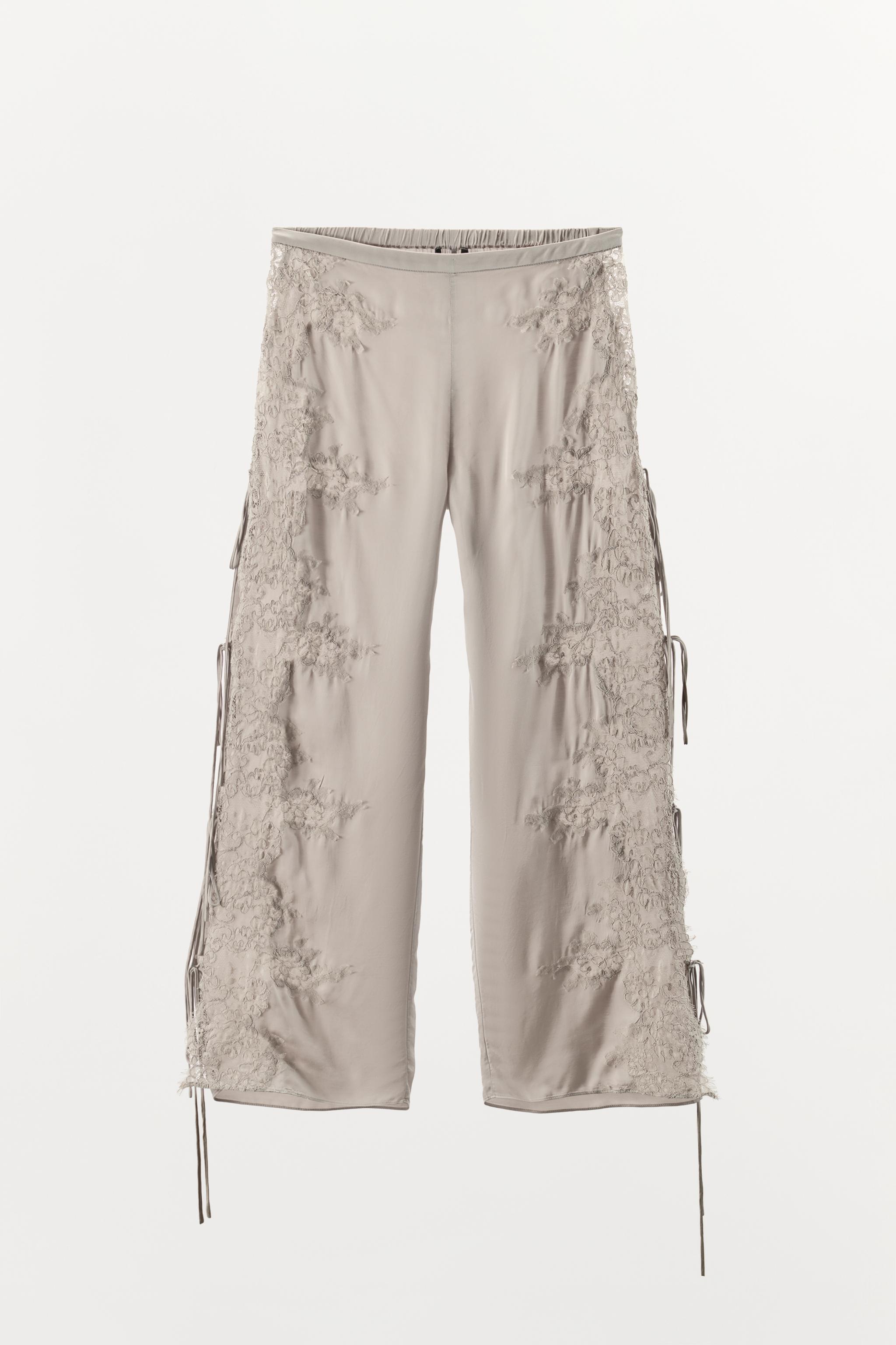 SATIN EFFECT LACE PANTS WITH VENTS