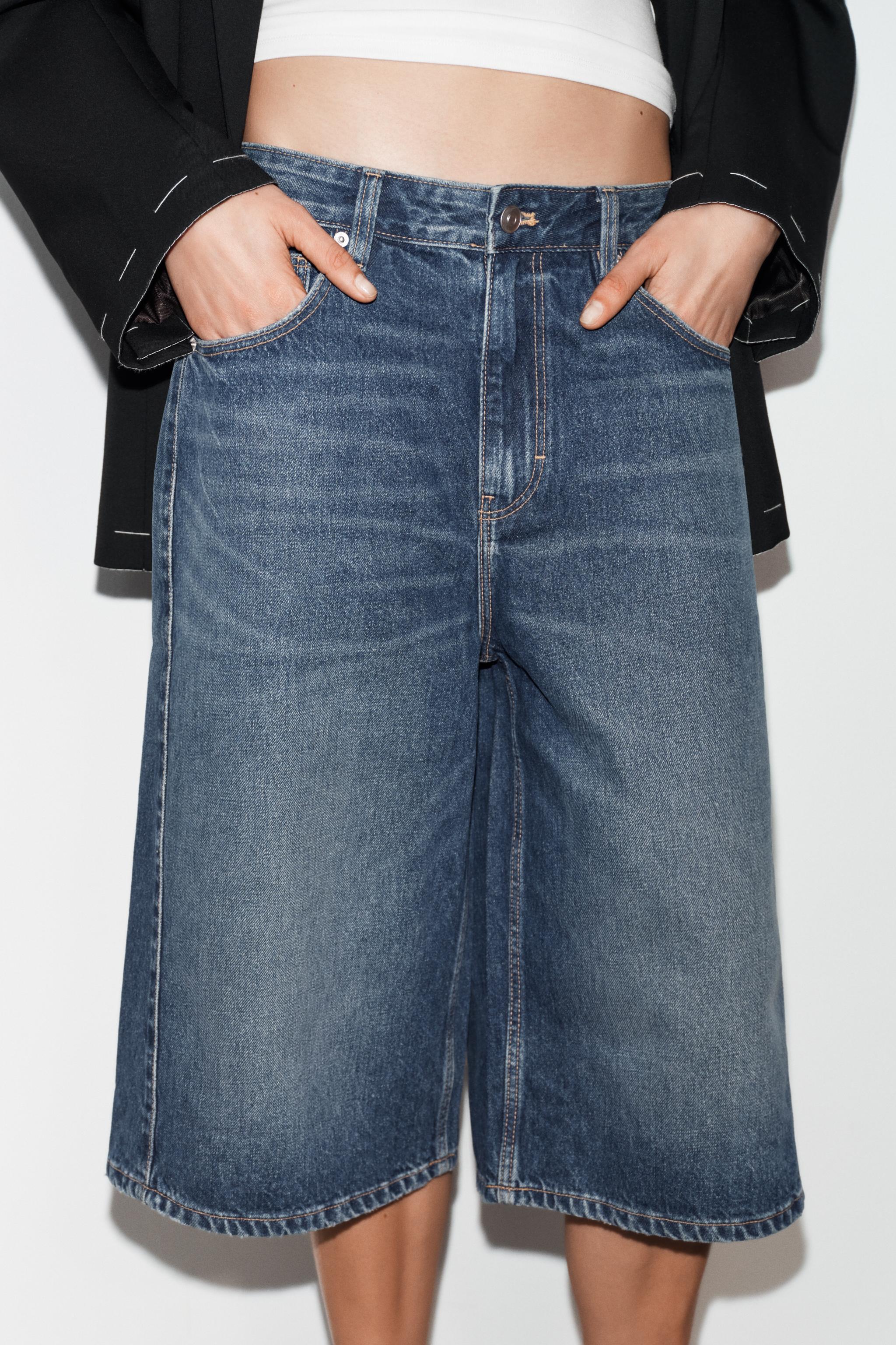 MID-WAIST TRF DENIM JORTS BERMUDA SHORTS