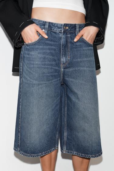 TRF ミッドライズデニムジョーツバミューダパンツブルーZaraのTRF ミッドライズデニムジョーツバミューダパンツ - ブルー 