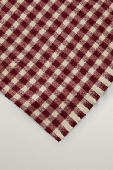 CHRISTMAS GINGHAM FRINGE BLANKET — Red 2