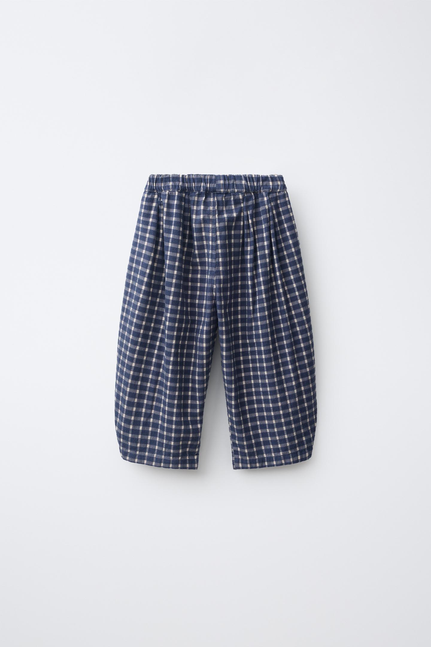 Детские брюки Zara Pleated Check Balloon, цвет: Экрю / Тёмно-синий