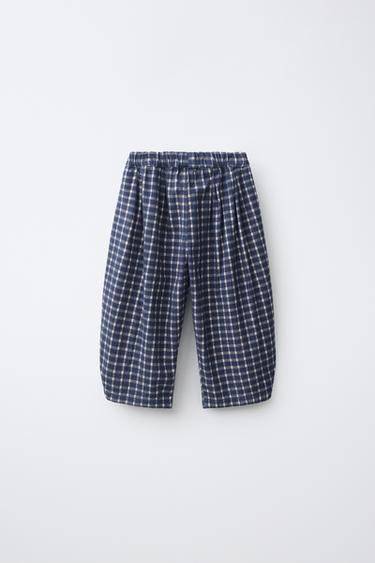PANTALÓN BALLOON PINZAS CUADROS - Crudo / Marino de Zara