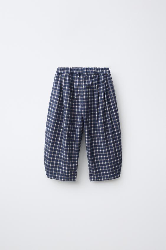 BALLOON  PLEATED CHECK TROUSERS - Ecru / Navy by Zara - Image 0