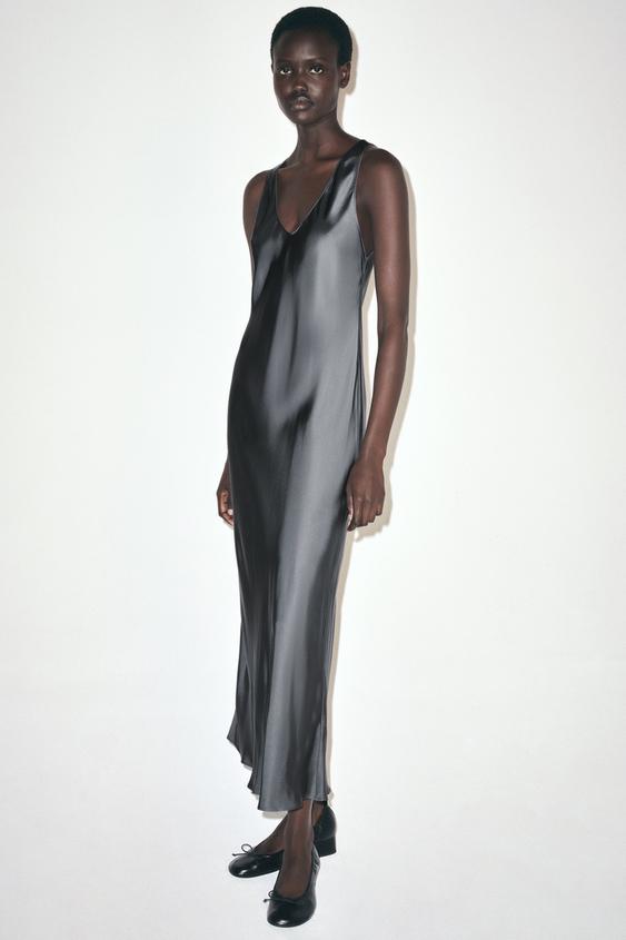 ZW COLLECTION LONG SATIN DRESS - Steel by Zara - Image 0