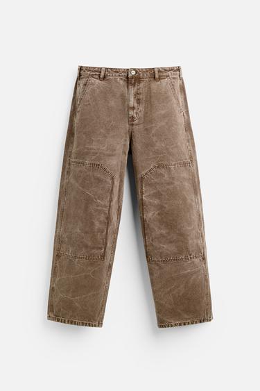 PANTALÓN COSTURAS LAVADO - Marrón de Zara