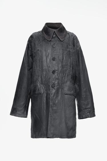 LIMITED EDITION SHINY CRINKLE EFFECT COAT — Dark gray 1