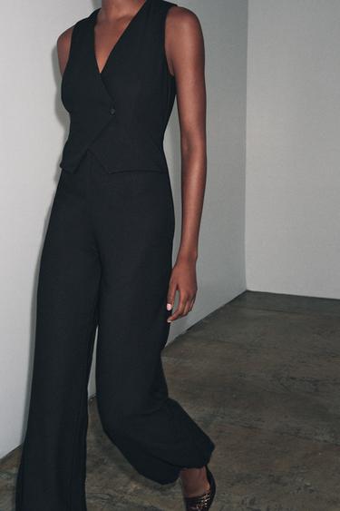 LONG CREPE JUMPSUIT WITH WAISTCOAT DETAIL - Black by Zara - Image 2