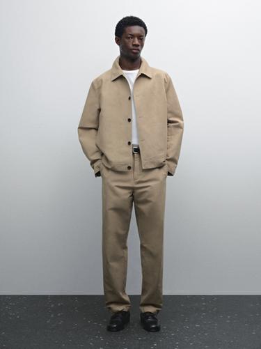 Zara Regular fit cotton blend trousers - taupe brown - Image 0