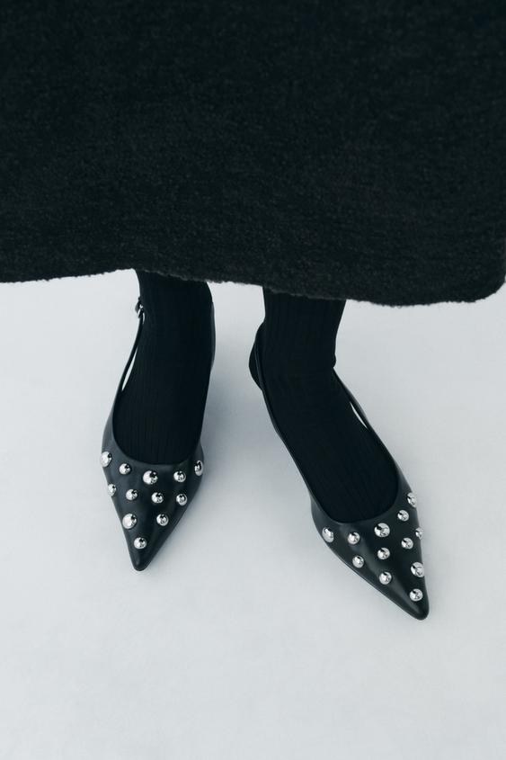 STUDDED KITTEN HEEL SLINGBACKS - Black | ZARA Mexico