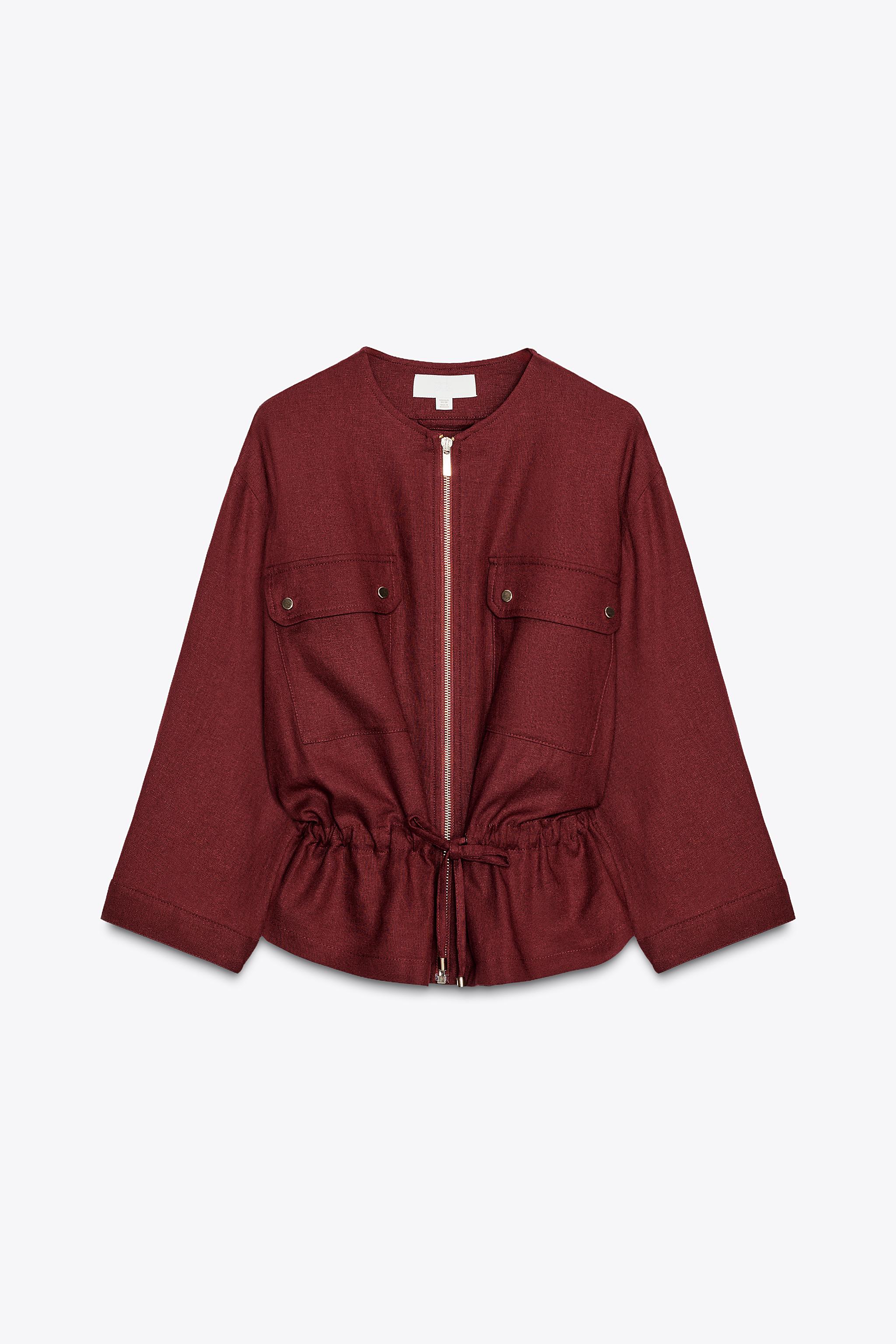 リネンサファリジャケット - バーガンディ | ZARA Japan / 日本