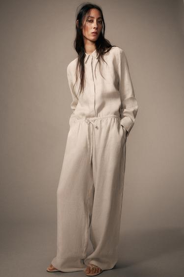 PANTALÓN PALAZZO LINO 100% ZW COLLECTION - Arena de Zara
