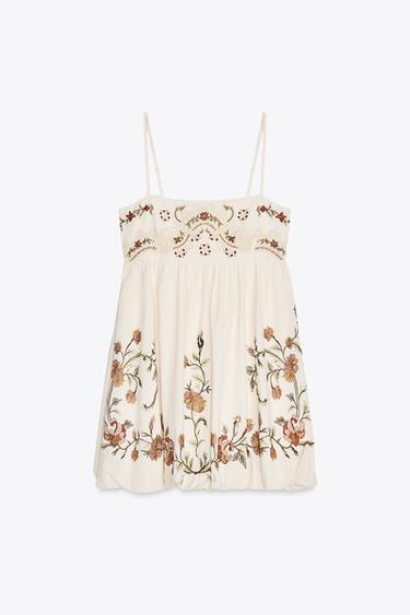 ZW COLLECTION EMBROIDERED SHORT DRESS - Ecru by Zara - Image 5