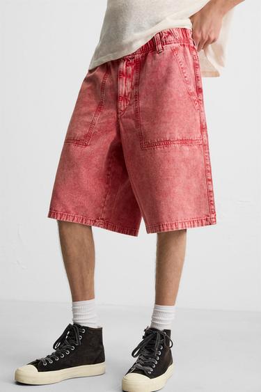 WASHED RELAXED FIT BERMUDA SHORTS - Red by Zara - Image 4