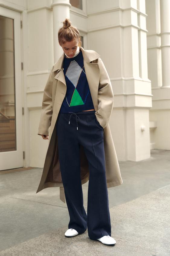 Zara INTERLOCK SEAM PANTS - Navy blue - Image 0