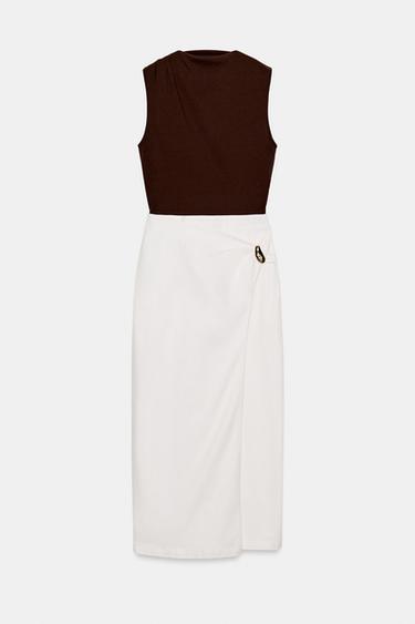 فستان ميدي ممزوج بتجهيزات - بني / خام الخاص بـ Zara