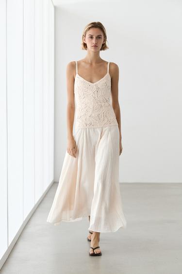 Zara Long dress with contrast crochet detail - Ecru - Image 0
