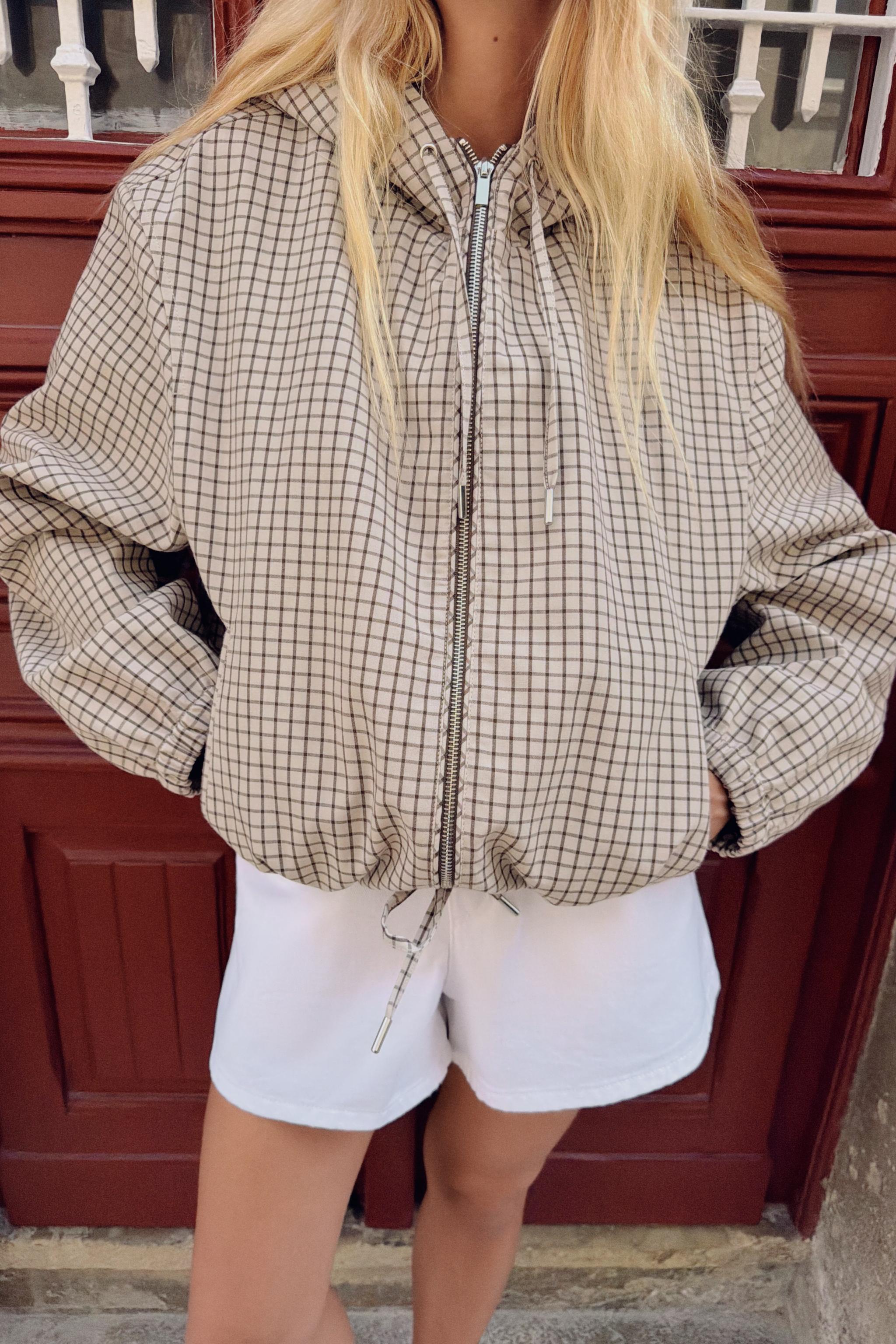 PLAID HOODIE JACKET — Oyster-white