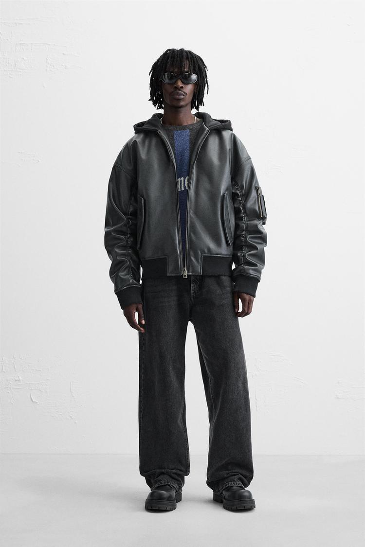 Capucha Chaqueta Pelo Negro Zara Chaqueta Bomber Chamarra Plateada