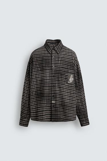 Zara 格紋馬匹貼布襯衫 - 黑色