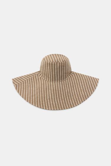 BONNET RÉVERSIBLE 100 % LIN À RAYURES - Beige clair de Zara