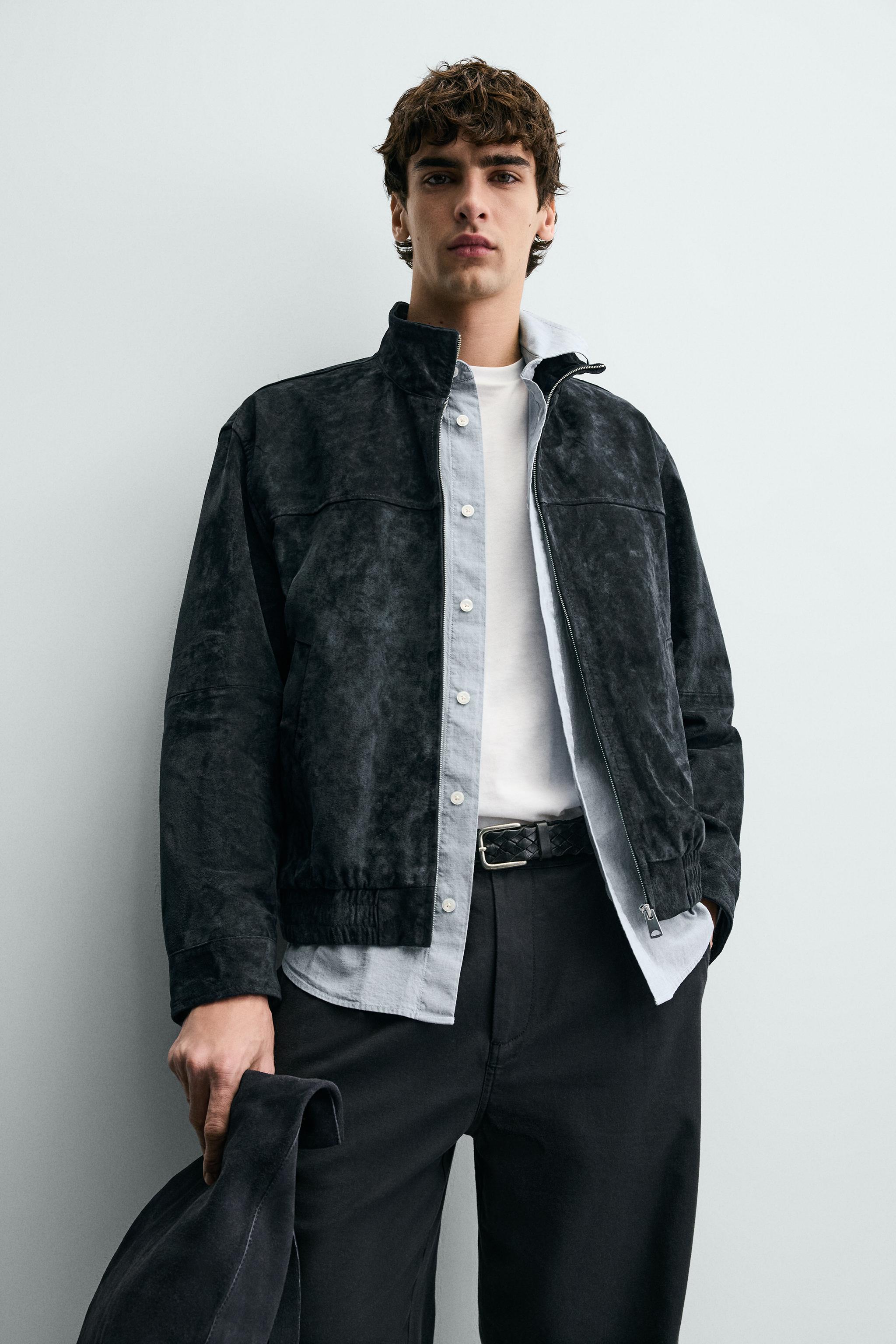 レギュラーフィットスエードレザージャケット - ネイビーブルー | ZARA