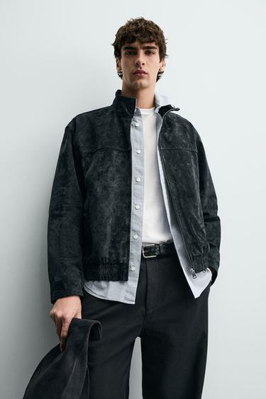 SUEDE LEATHER JACKET - Navy blue by Zara - Image 5