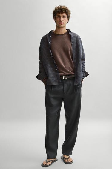 Zara 100% linen trousers with double darts - Black