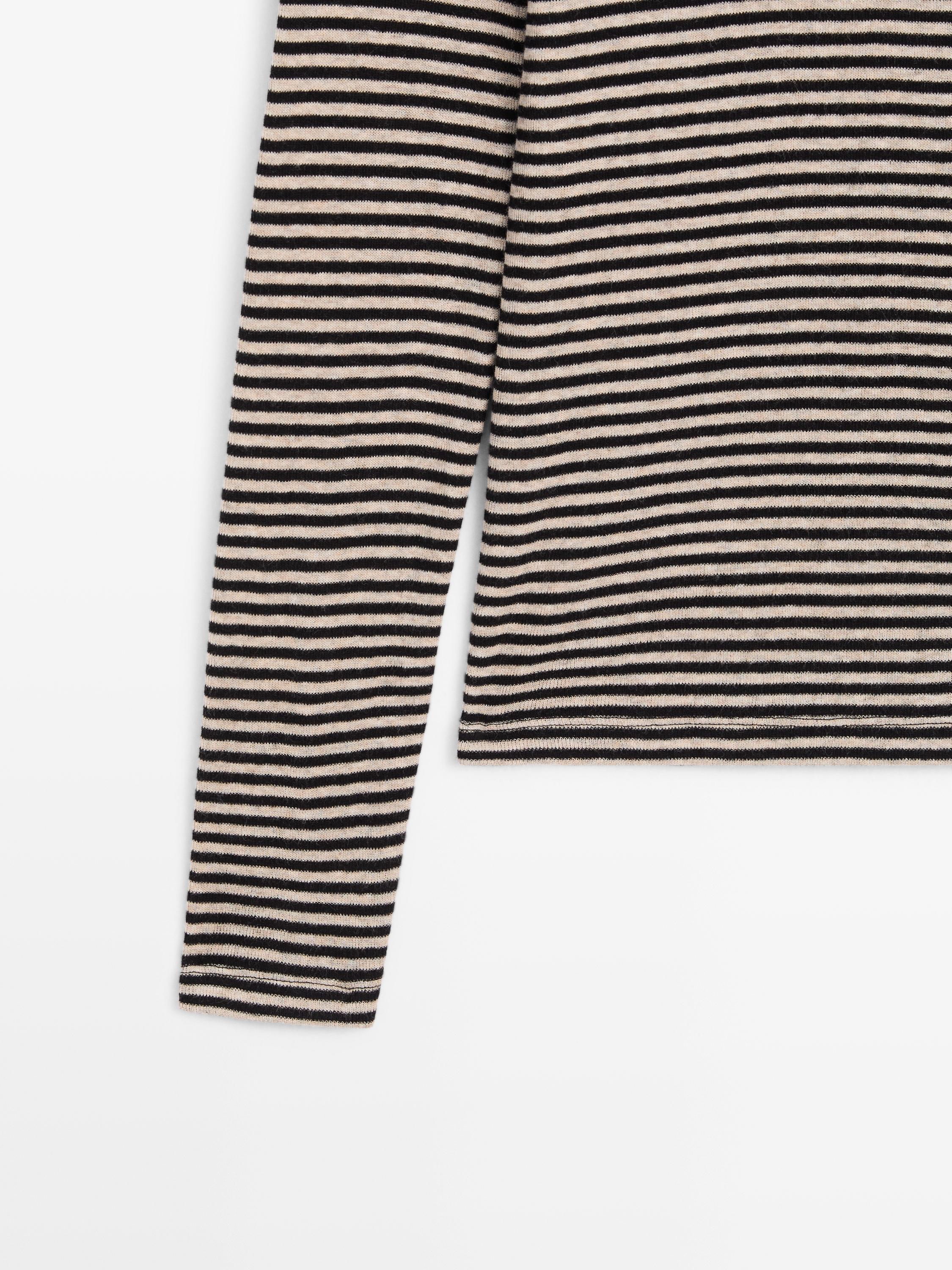 Cotton blend striped long sleeve T-shirt