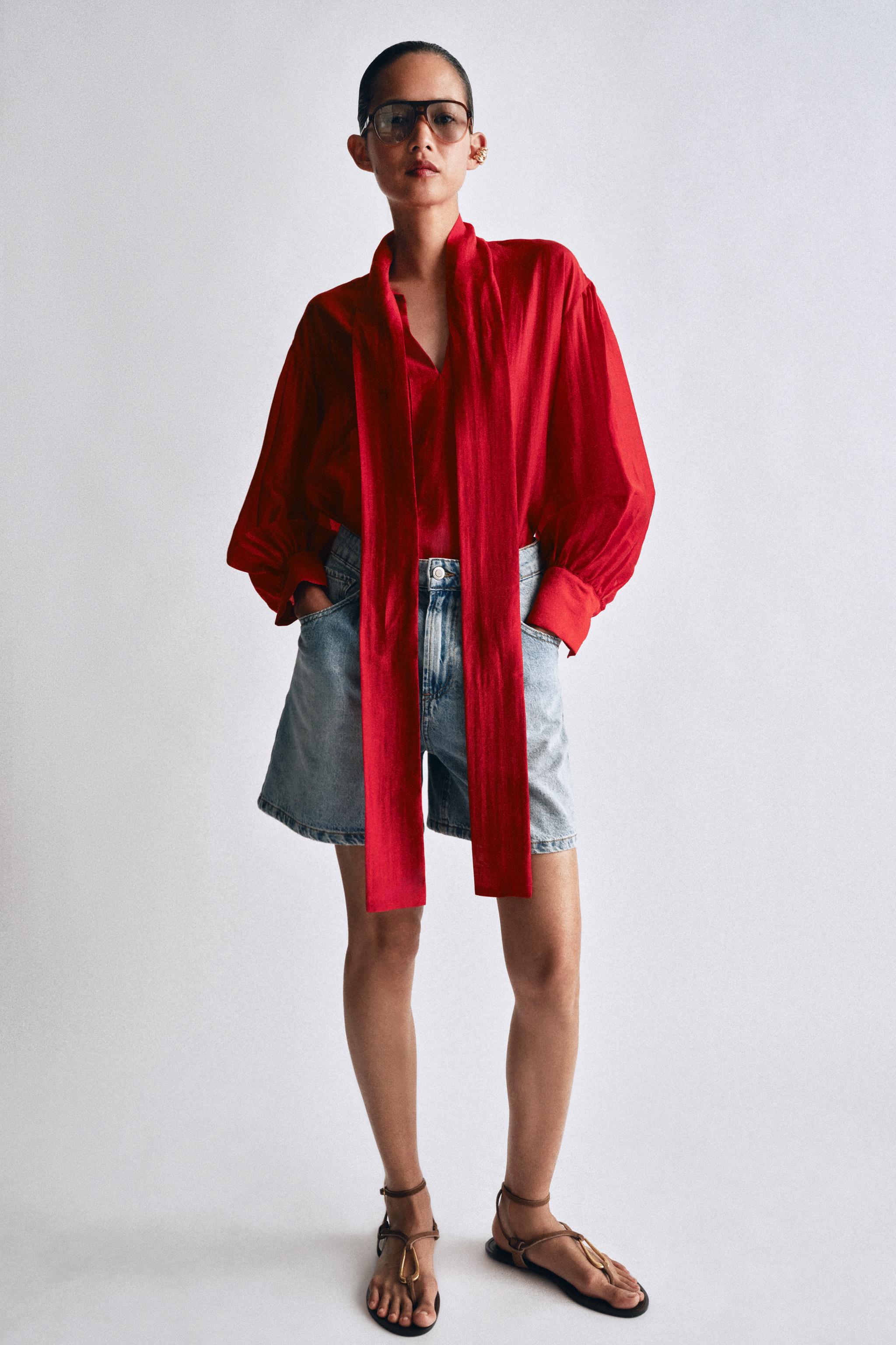 Zara ZW COLLECTION BAĞCIK DETAYLI SATEN BLUZ
