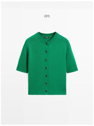 Cárdigan punto manga corta mezcla algodón - Verde de Zara