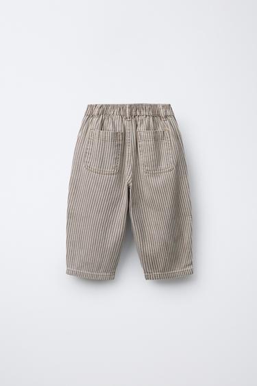 STRIPED TWILL BAGGY TROUSERS - Brown / Taupe by Zara - Image 1