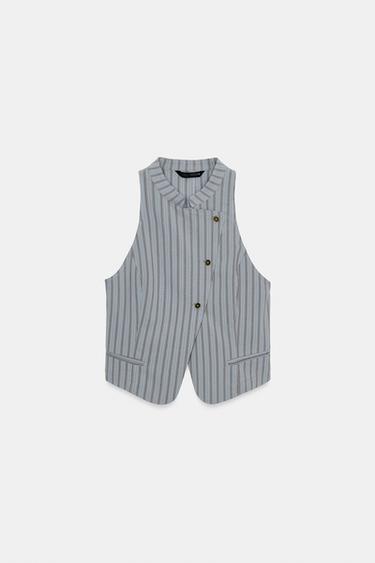 STRIPED DOUBLE-BREASTED WAISTCOAT - Blue / Grey by Zara - Image 5