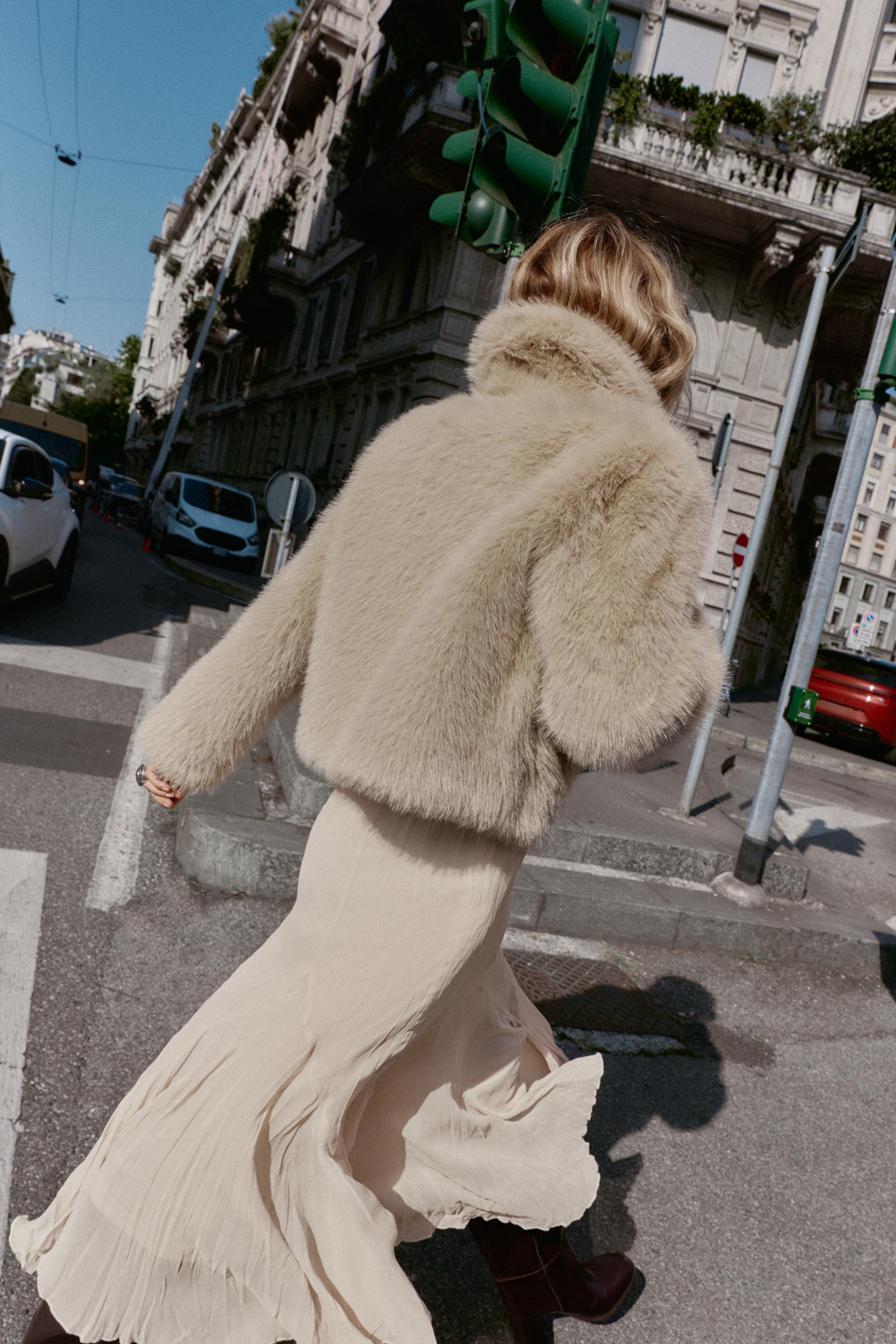 ダブルフェイス フェイクファージャケット - モールグレー | ZARA