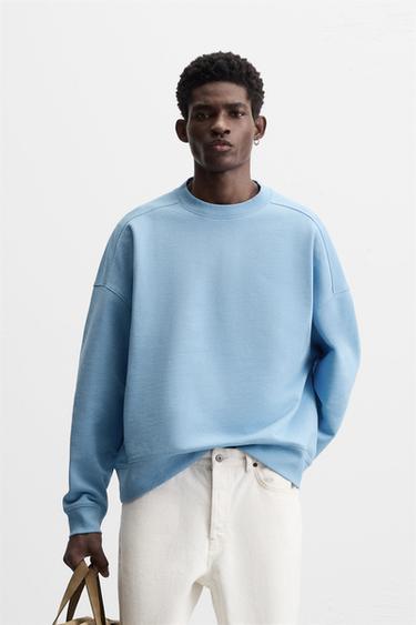 BOXY FIT CREW NECK SWEATSHIRT - Light blue by Zara