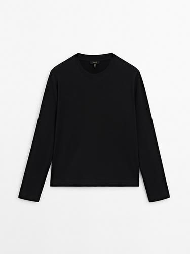 Zara 100% cotton interlock long sleeve T-shirt - Black