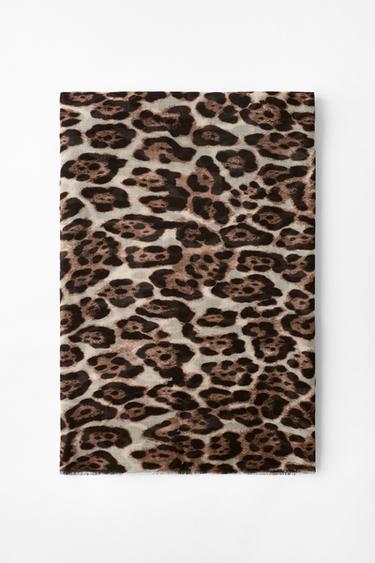 ANIMAL PRINT MODAL SILK SCARF - Leopard by Zara
