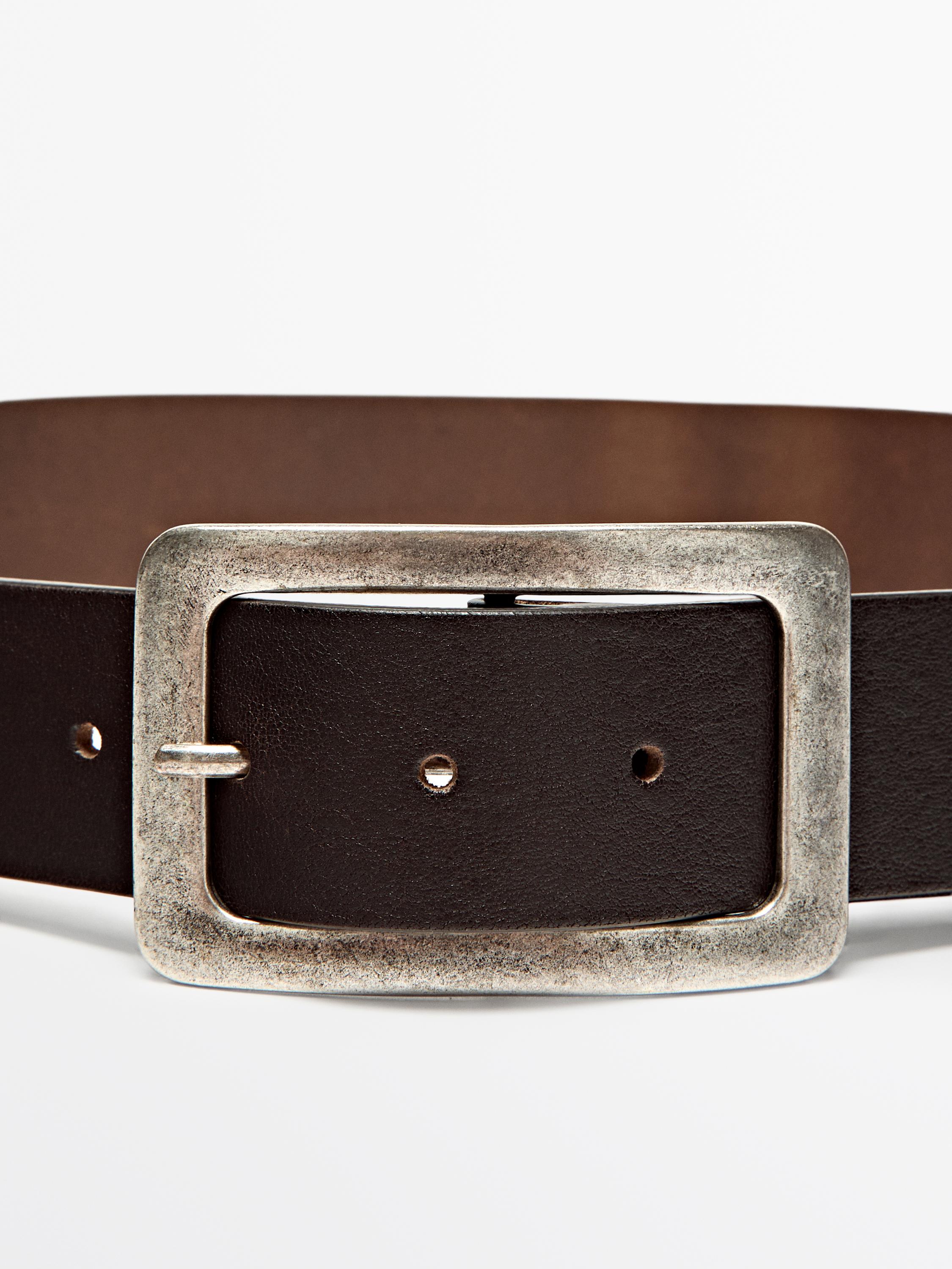 Nappa leather belt with rectangular buckle