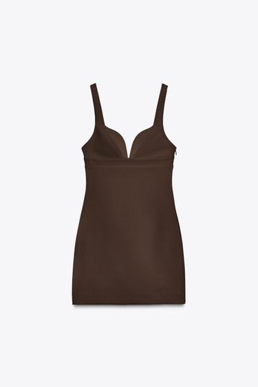 Zara BOW ELASTIC SHORT DRESS - Dark brown - Image 0