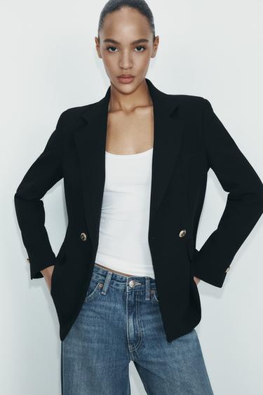 BLAZER CRUZADO BOTÕES - Preto da Zara