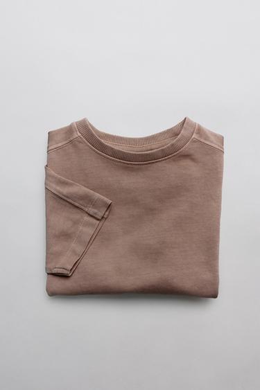 Zara GARMENT DYE CUT-OUT T-SHIRT - Light beige
